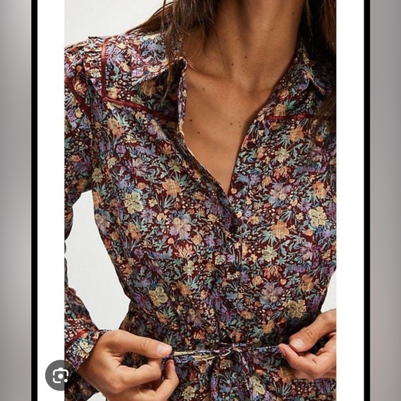 Free People Daybreak Printed Blouse. NWT. Crimson combo - Picture 1 of 6